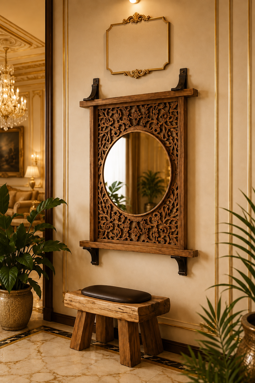 Carved Wooden Decorative Wall Mirror