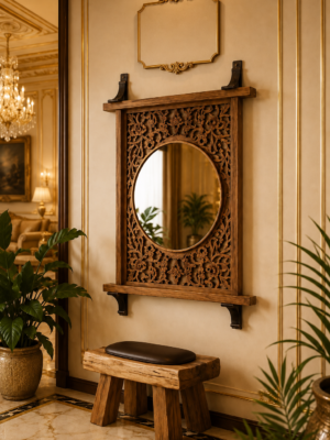 Carved Wooden Decorative Wall Mirror Carved Wooden Decorative Wall Mirror in Pakistan - Handcrafted Royal Designer Mirror
