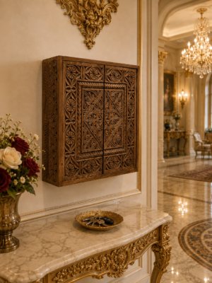 Carved Wooden Wall Key Cabinet Carved Wooden Wall Key Cabinet – Decorative Key Holder Box with Door