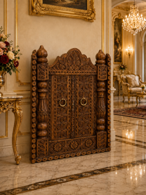 Hand Carved Wooden Cabinet Door Hand Carved Wooden Cabinet Door – Chinioti Carved Door Panel for Kitchen & Wardrobe
