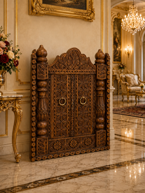 Hand Carved Wooden Cabinet Door Hand Carved Wooden Cabinet Door – Chinioti Carved Door Panel for Kitchen & Wardrobe