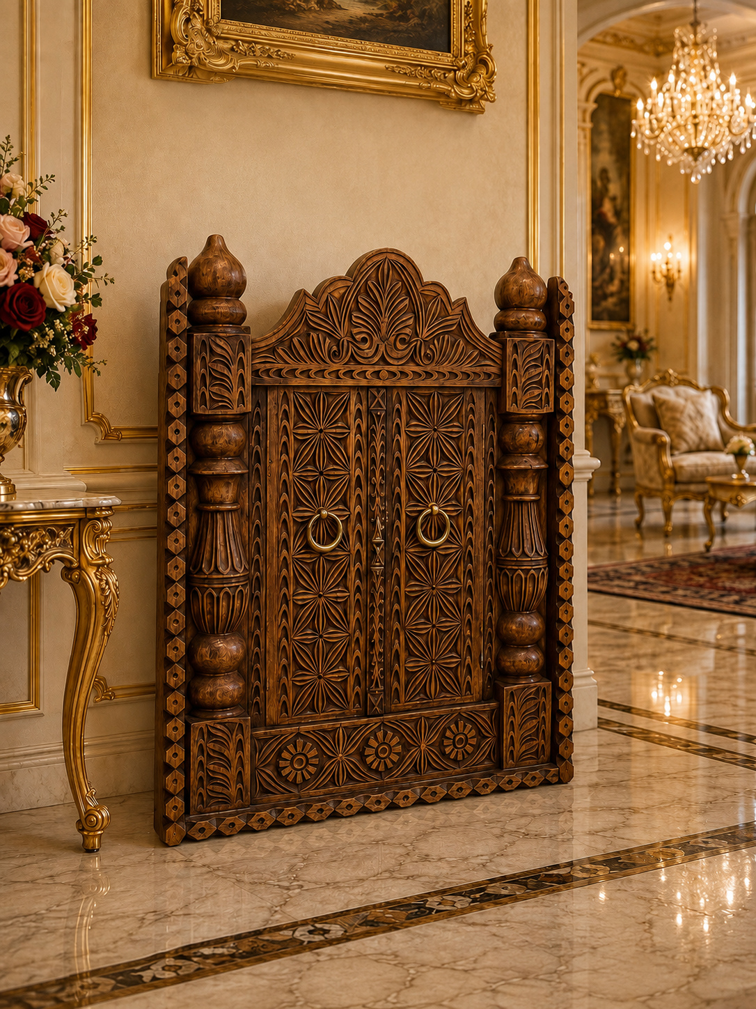 Hand Carved Wooden Cabinet Door