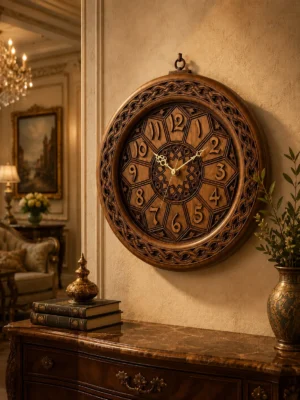 Hand Carved Wooden Wall Clock Pakistan Hand carved wooden wall clock for home décor