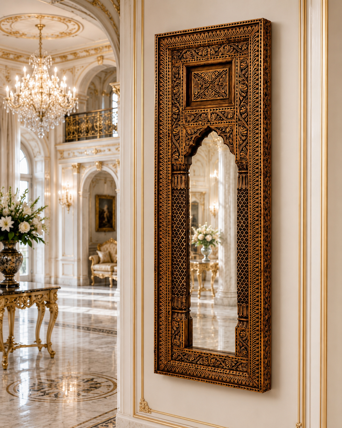 Handcrafted Ornate Wooden Wall Mirror
