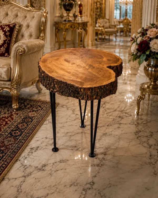 Live edge wooden side table for home décor
