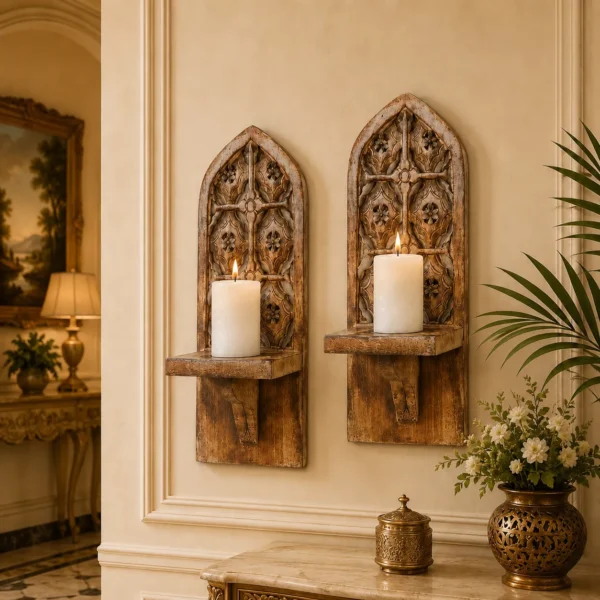 Rustic Wooden Candle Wall Sconce Rustic wooden candle wall sconce for home décor