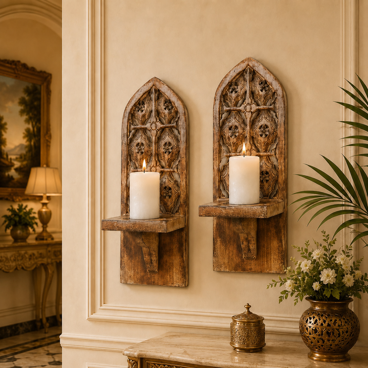 Rustic Wooden Candle Wall Sconce