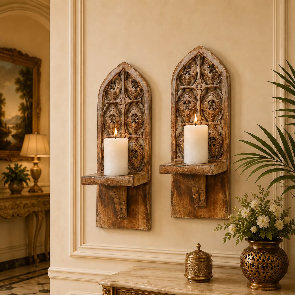 Rustic Wooden Candle Wall Sconce