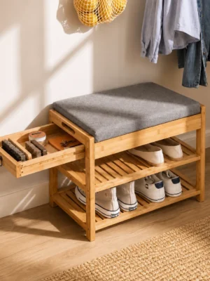 Wooden shoe rack bench for entryway storage