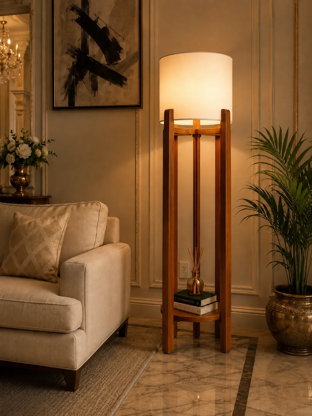 Wooden Tripod Floor Lamp