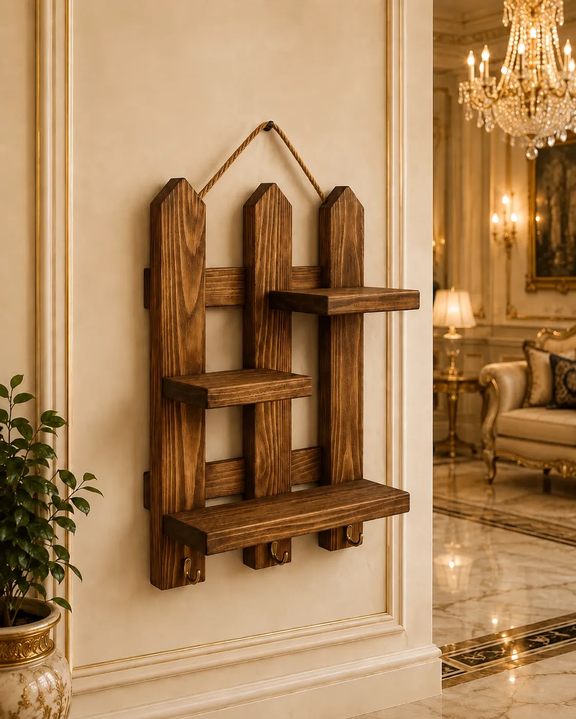 Wooden Wall Shelf with Hooks Pakistan