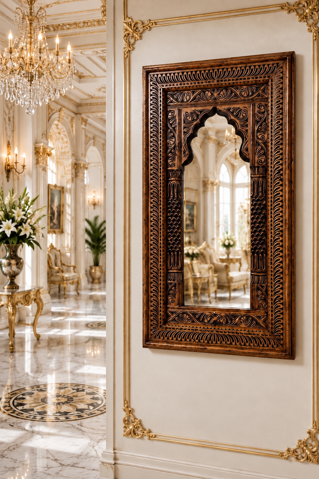 Carved Wooden Wall Mirror Design