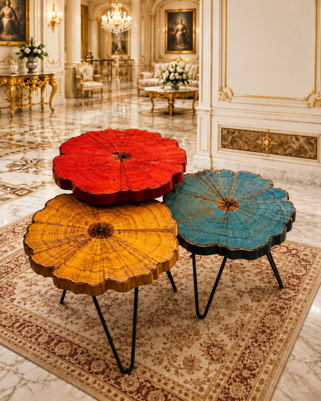 Colorful Wood Slice Coffee Table