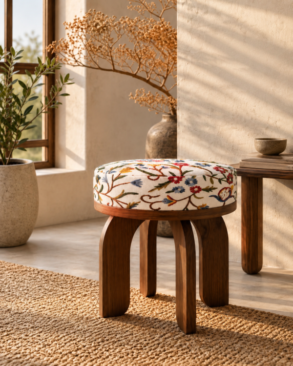 handcrafted-floral-wooden-stool Wooden Stool Pakistan | Carved Stool Design Chiniot | Rounaq Art
