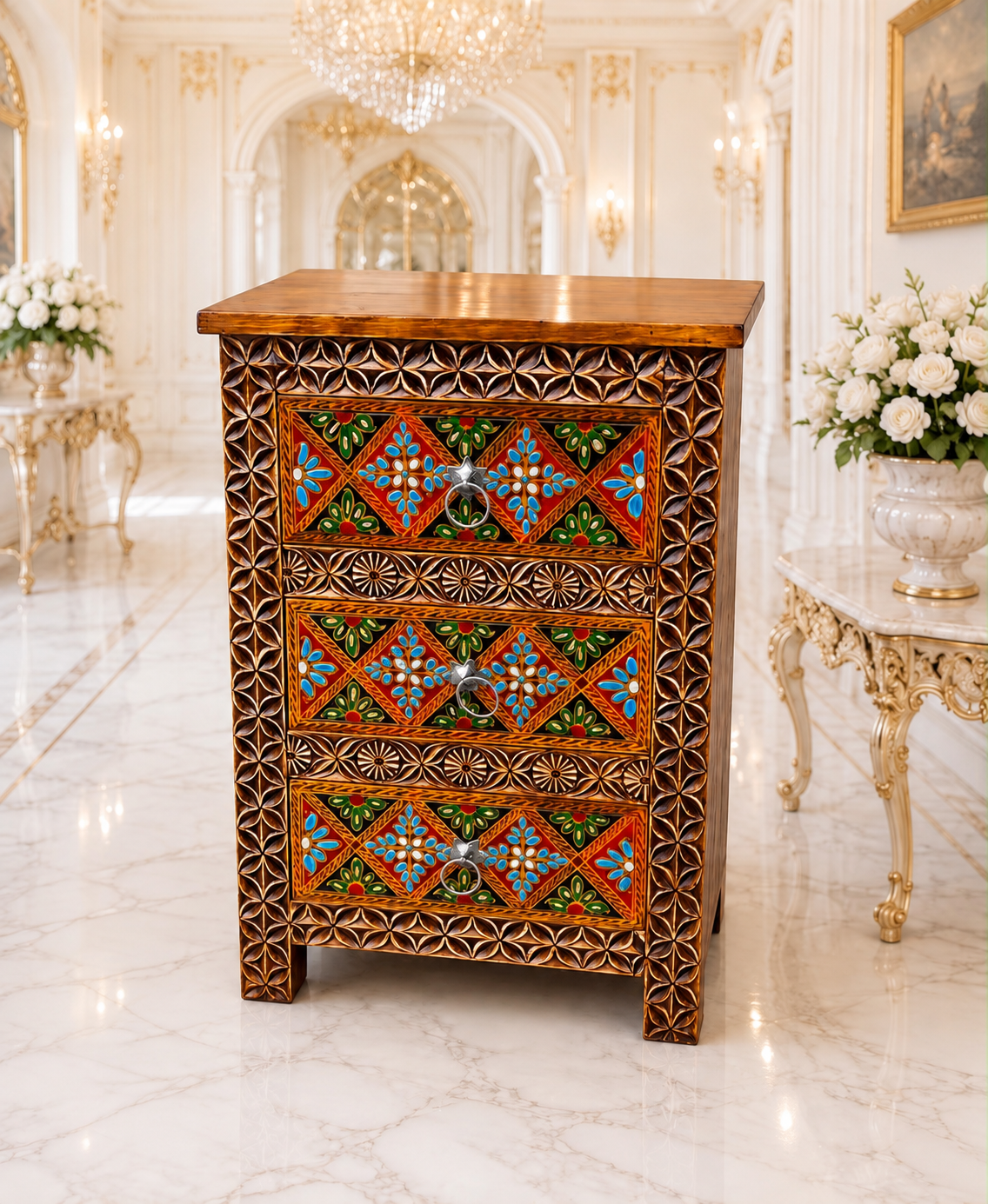 Handcrafted Painted Wood Cabinet
