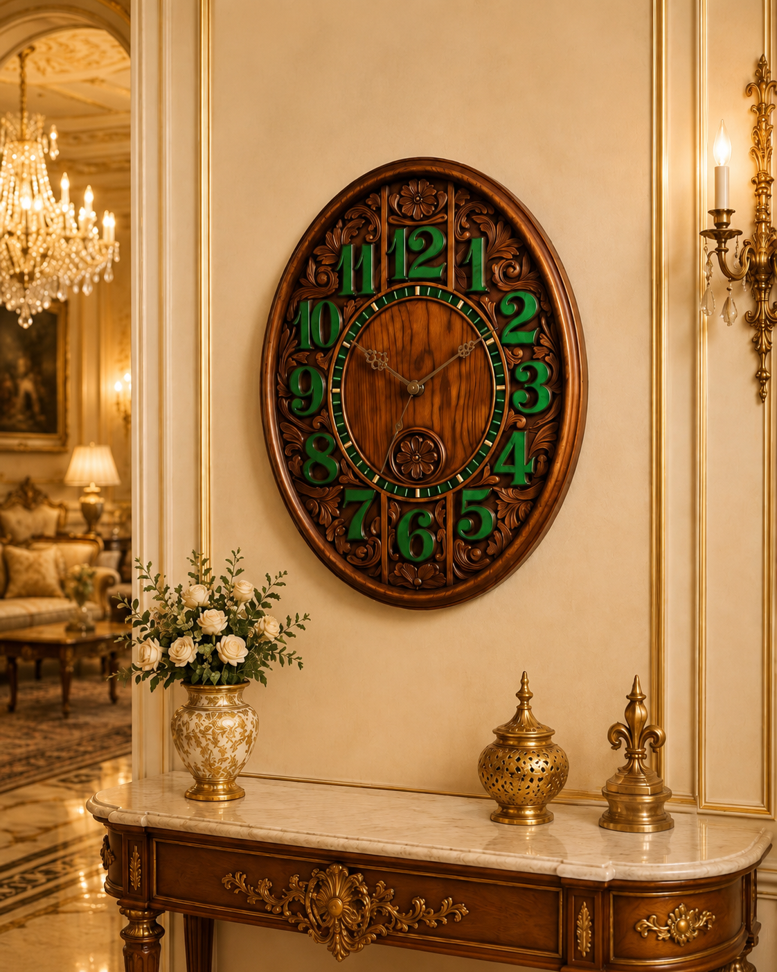 Luxury Carved Wood Wall Clock