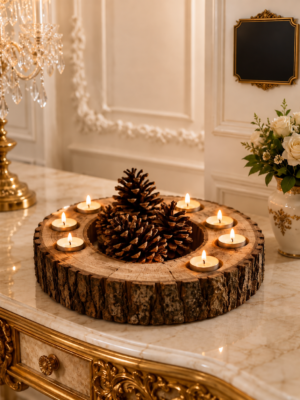 Decorative Items | Wood Candle Centerpiece Pakistan | Rustic