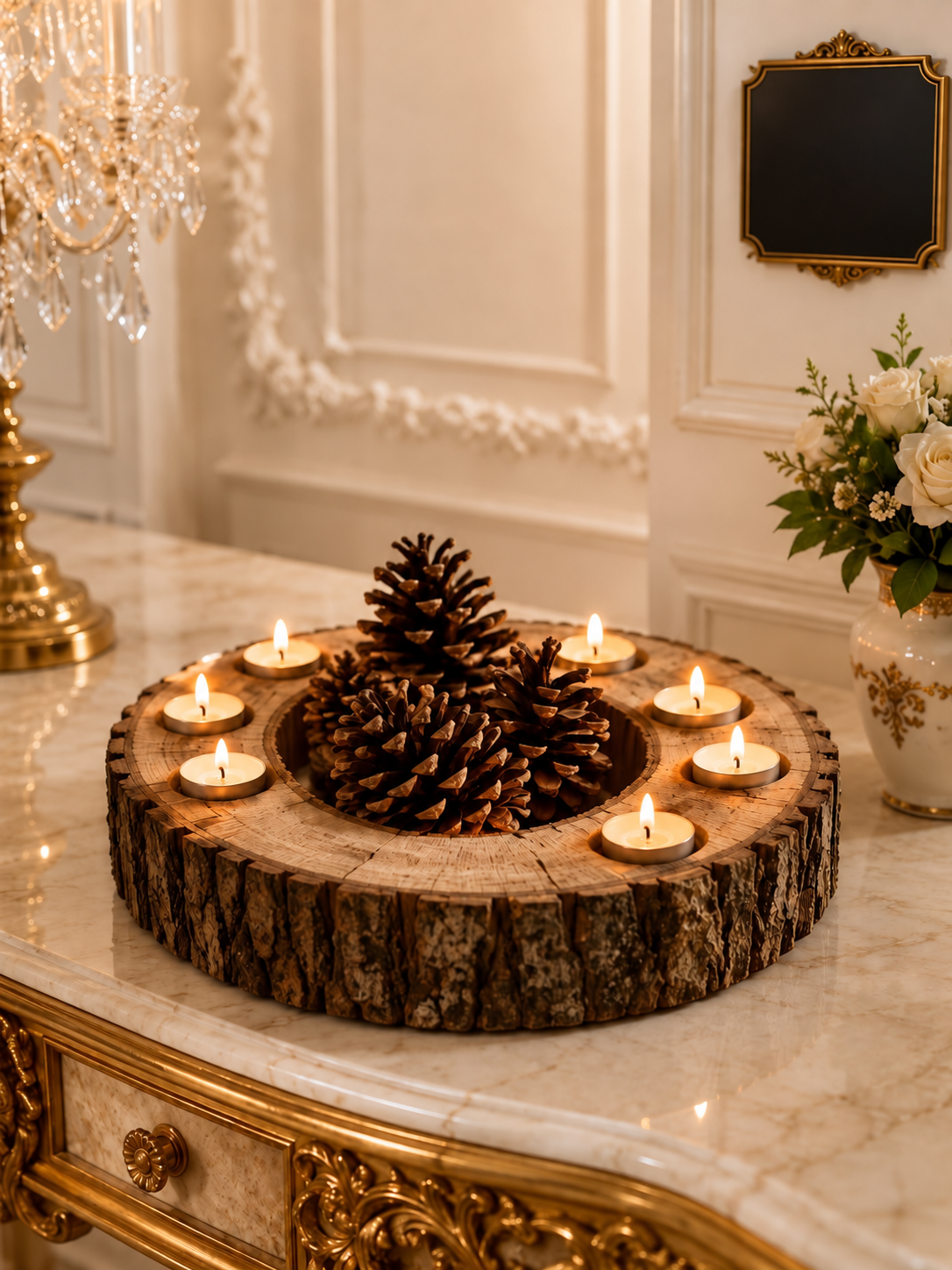 Rustic Wood Candle Centerpiece